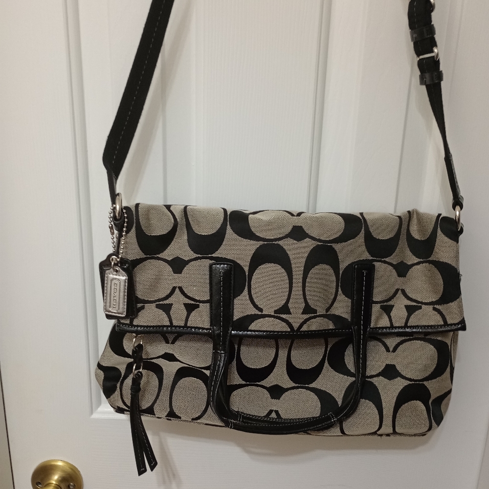 Coach Black and Gray Crossbody Foldover Tote